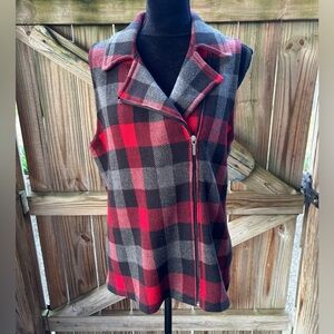 Chaps Red & Gray bc Plaid Full Zip Collared Sleeveless Vest Size L